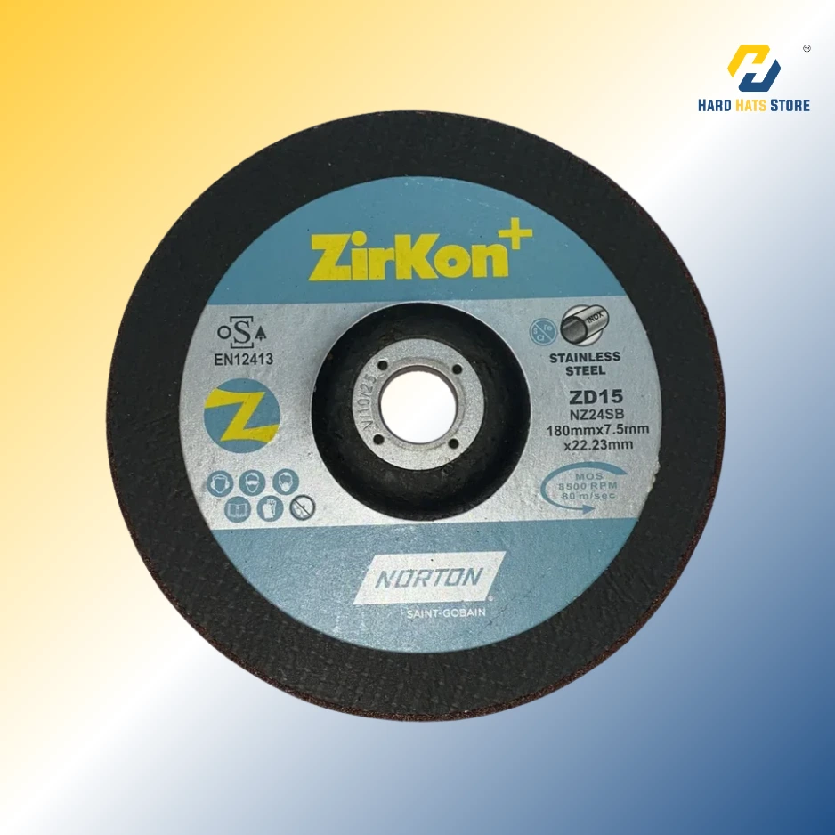 [ZD15] Norton Zirkon Plus Long Life Inox 27/A 180 x 7.5 x 22.23 Grinding Discs - ZD15